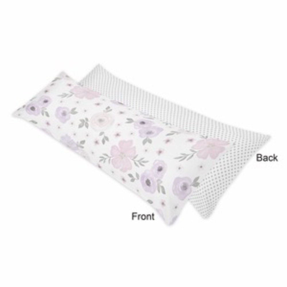 Sweet JoJo Designs Watercolor Floral Lavender And Grey Body Pillow Cover - Picture 2 of 5